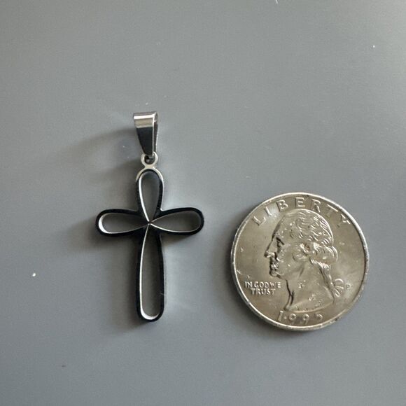 Stainless Steel Cross Pendant Scripture Silver Plated 24 Inch Chain Religious - Picture 3 of 6